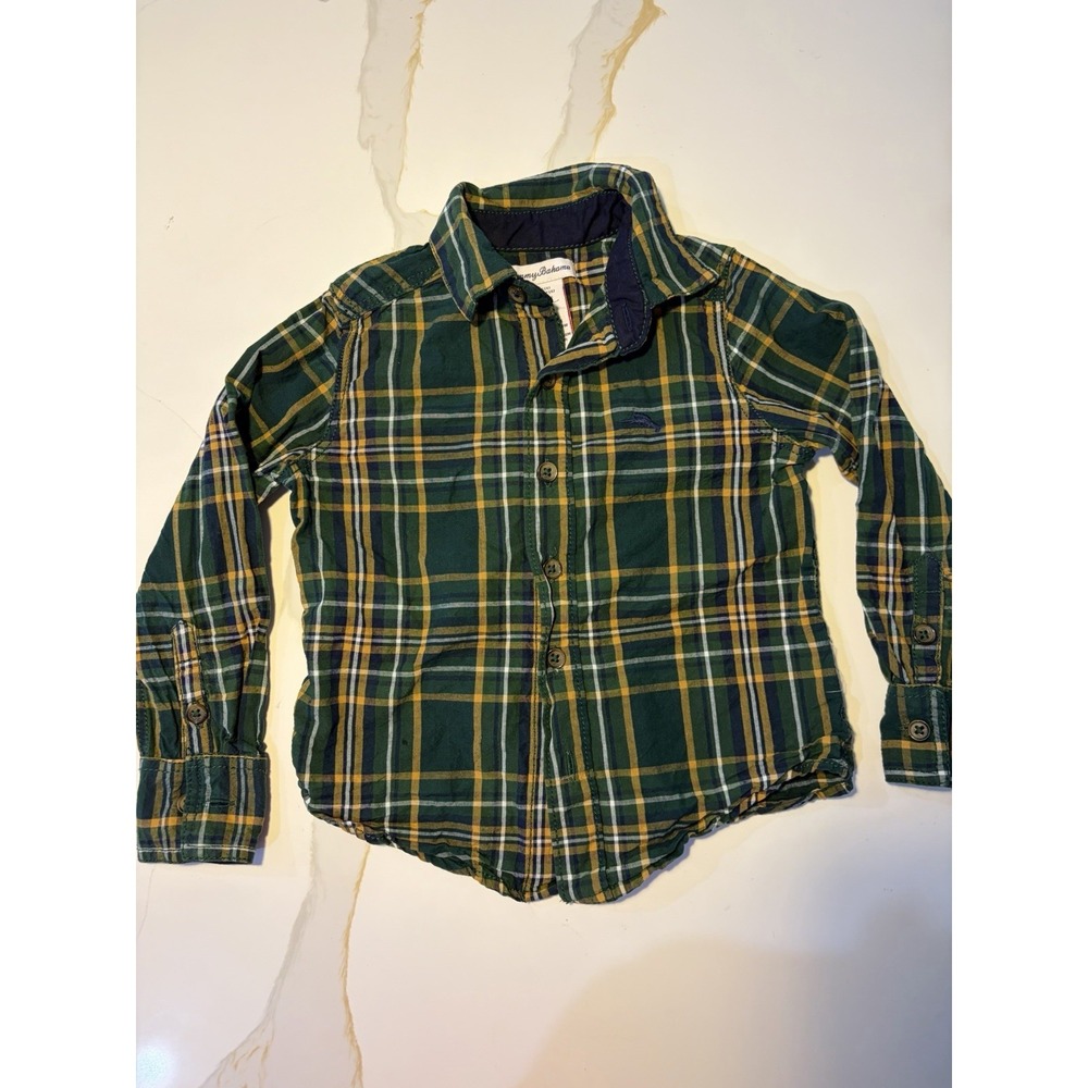 TOMMY BAHAMA Boys Green/Navy Plaid Long Sleeve Button Up Shirt Size XS (4)